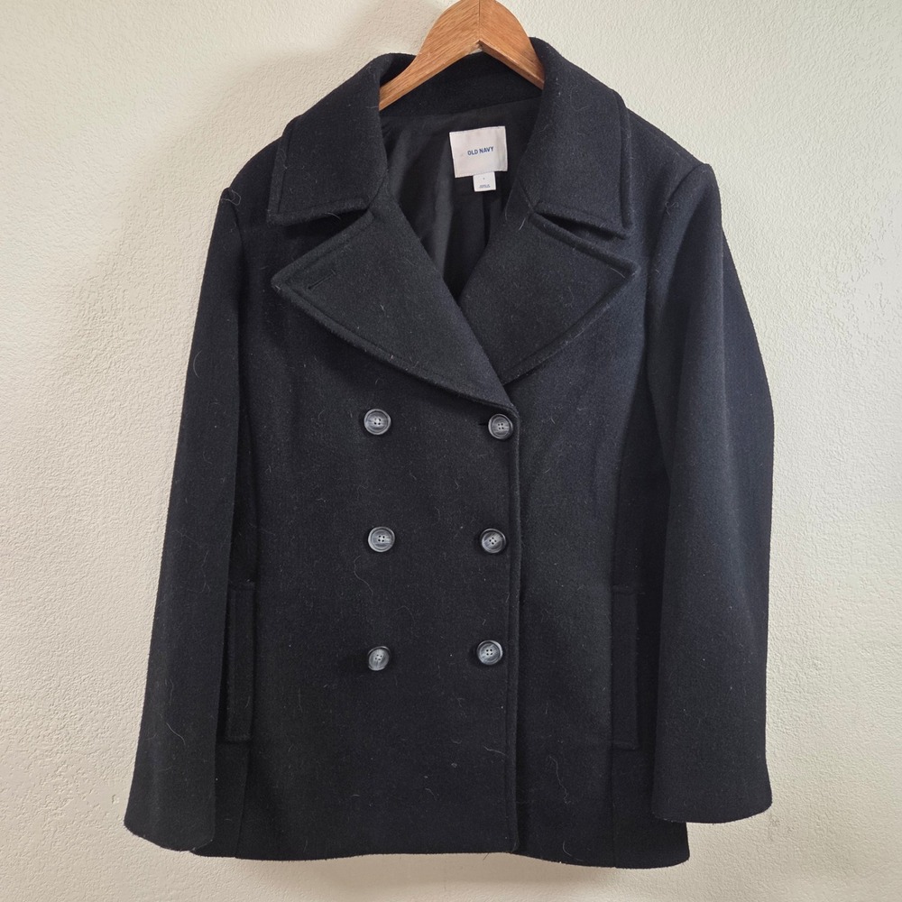 Old Navy Womens Black Double Breasted Pea Coat Wool Blend Jacket Large